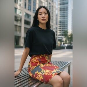 Elegant Red and Gold Women's Pencil Skirt